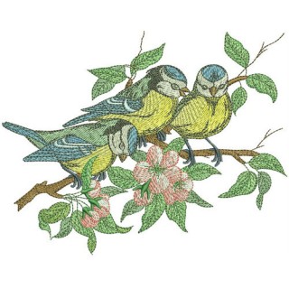 Flock of blue tits embroidery design - Embroidery Design