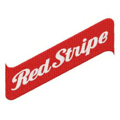 Preview of the Red Stripe logo embroidery design, showcasing vibrant colors and intricate stitching patterns.
