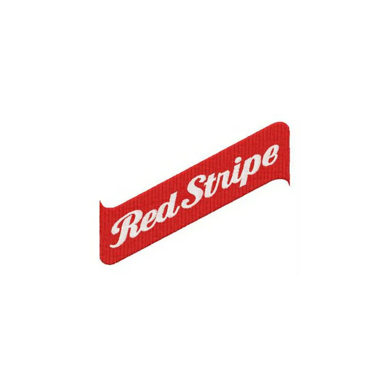 Preview of the Red Stripe logo embroidery design, showcasing vibrant colors and intricate stitching patterns.