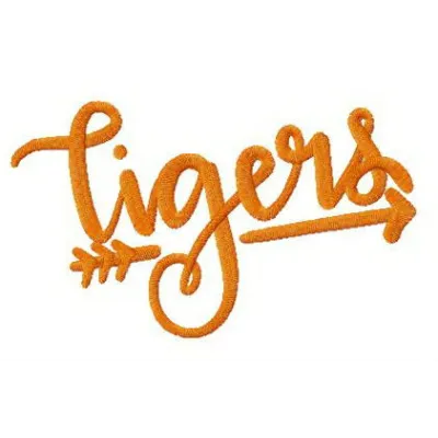Tigers fan logo embroidery design featuring a vibrant tiger emblem, ideal for college sports apparel and accessories.