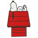 Snoopy sleeping on a chimney embroidery design, showcasing a charming and whimsical stitched motif.