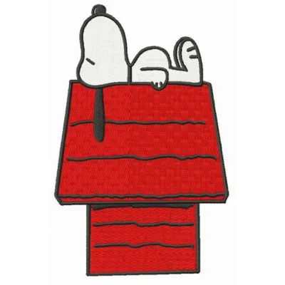 Snoopy sleeping on a chimney embroidery design, showcasing a charming and whimsical stitched motif.