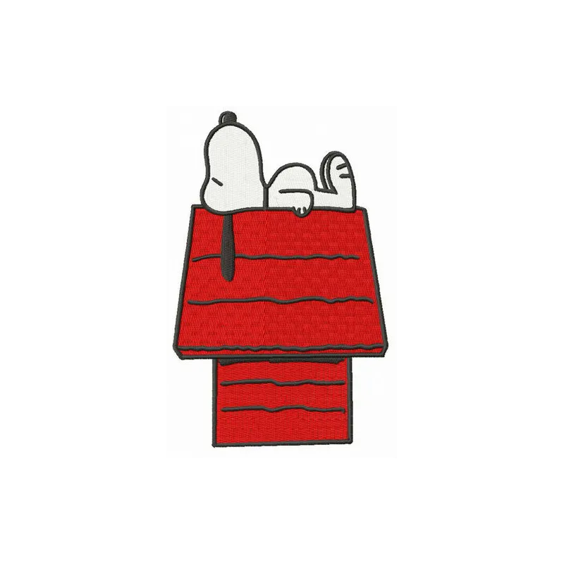 Snoopy sleeping on a chimney embroidery design, showcasing a charming and whimsical stitched motif.