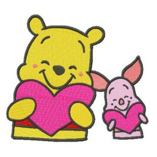Pooh and Piglet with Valentine cards embroidery design - Embroidery Design