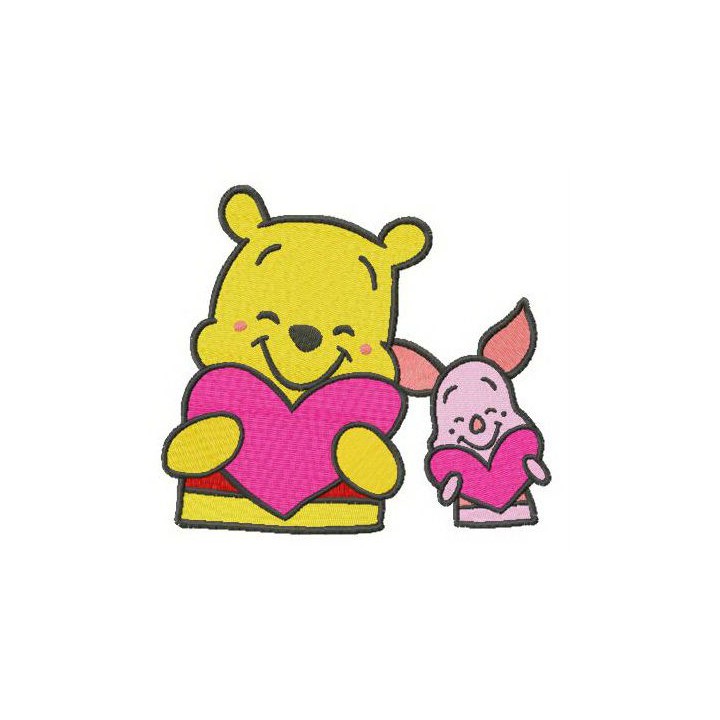 Pooh and Piglet with Valentine cards embroidery design - Embroidery Design