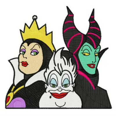 Preview of the Devil Trio embroidery design featuring three mischievous villains, perfect for playful stitching projects.