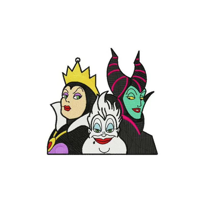 Preview of the Devil Trio embroidery design featuring three mischievous villains, perfect for playful stitching projects.