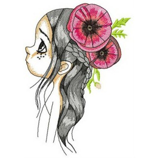 Girl with poppies embroidery design - Embroidery Design