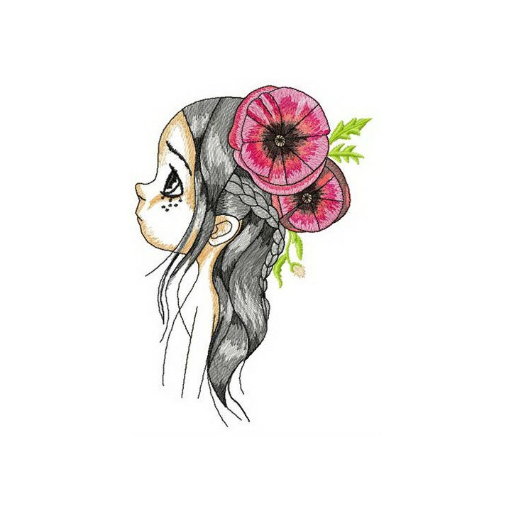 Girl with poppies embroidery design - Embroidery Design