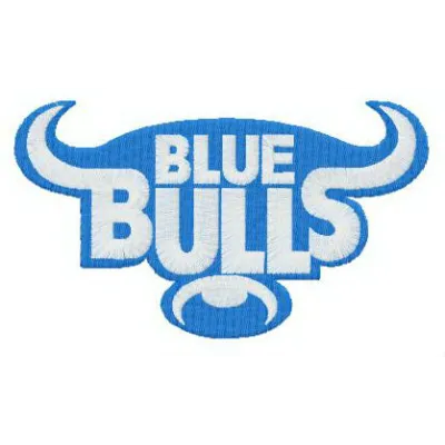 Blue Bulls logo embroidery design showcasing a vibrant rugby-themed stitched motif for apparel and accessories.