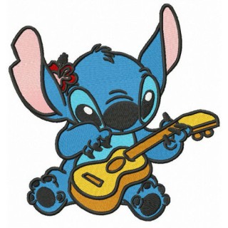 Stitch playing guitar embroidery design - Embroidery Design