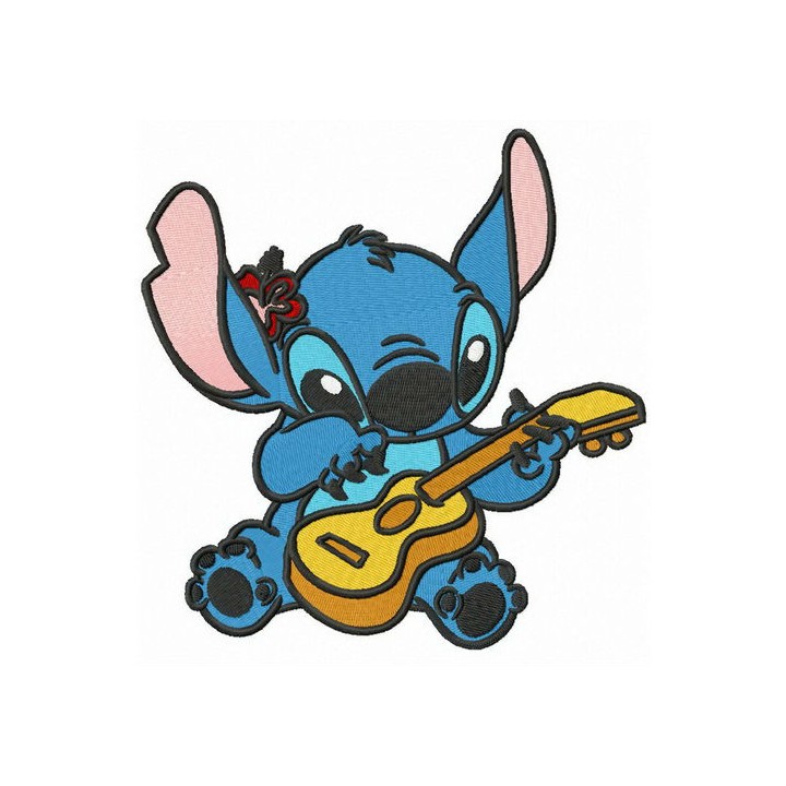 Stitch playing guitar embroidery design - Embroidery Design