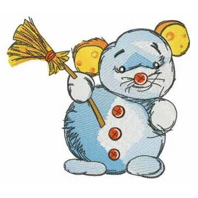 Snowmouse embroidery design featuring a cute mouse in winter attire, perfect for stitching on t-shirts and blankets.