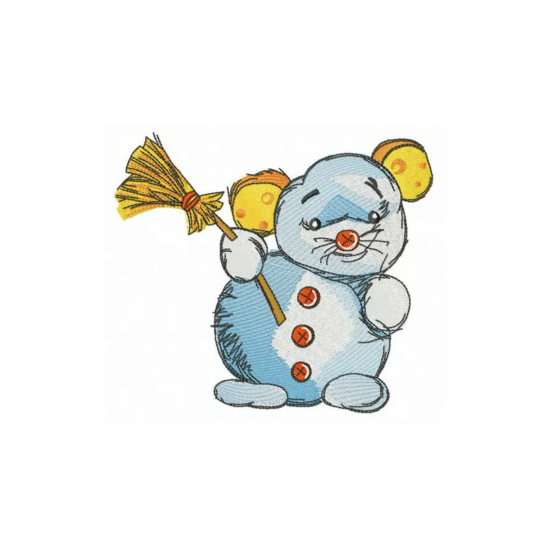 Snowmouse embroidery design featuring a cute mouse in winter attire, perfect for stitching on t-shirts and blankets.