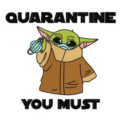 Quarantine You Must embroidery design featuring playful Star Wars motifs, perfect for creative stitching projects.