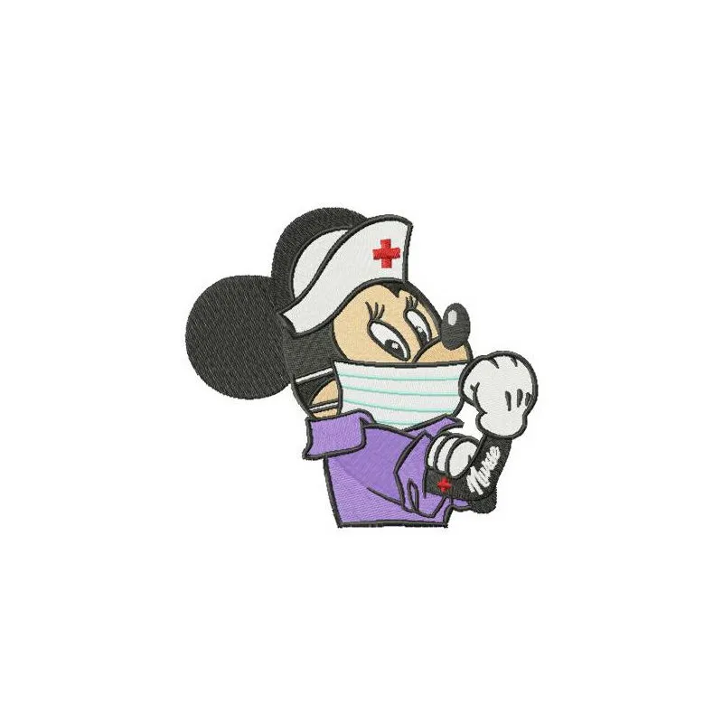 Nurse Minnie embroidery design featuring a cheerful Minnie Mouse in a nurse's outfit, ideal for creative projects.