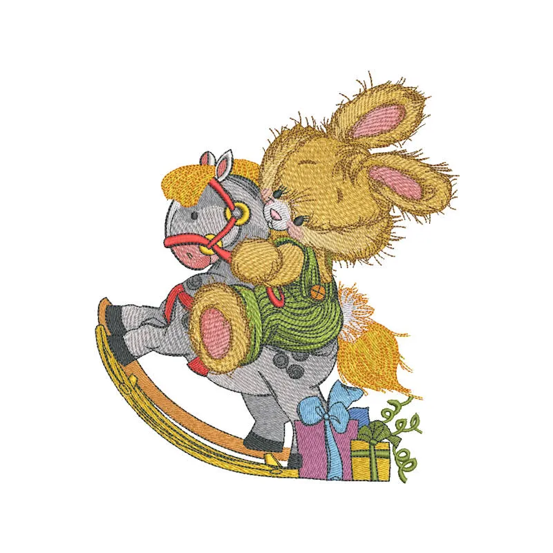 Preview of the My Dapple Gray Rocking Horse embroidery design, showcasing intricate stitching for charming creations.