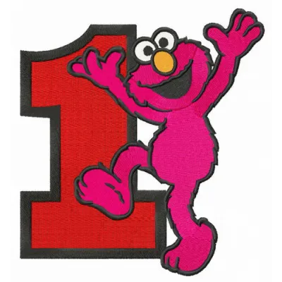 Happy Elmo number 1 embroidery design from Sesame Street, showcasing a playful character for fun stitching projects.