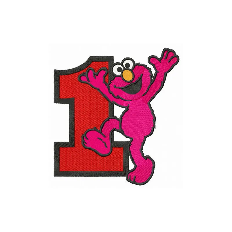 Happy Elmo number 1 embroidery design from Sesame Street, showcasing a playful character for fun stitching projects.
