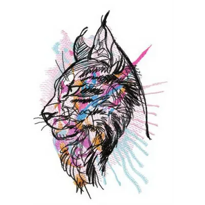 Colorful Maine Coon embroidery design showcasing vibrant stitching patterns of a playful cat.