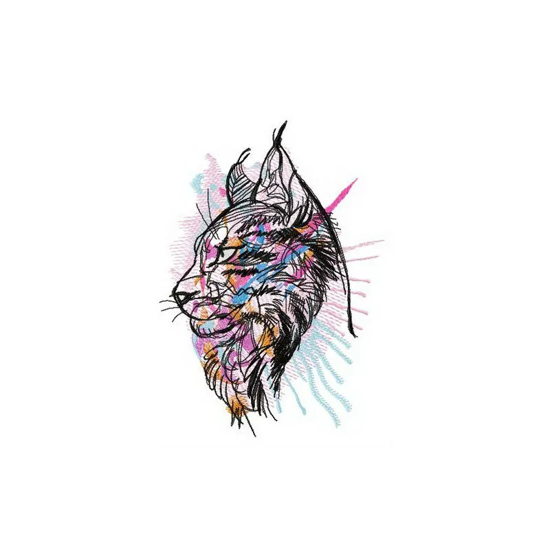 Colorful Maine Coon embroidery design showcasing vibrant stitching patterns of a playful cat.