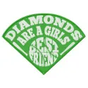 Preview of the 'Diamonds are Girl's Best Friend' fan embroidery design showcasing a stylish quote pattern for stitching.