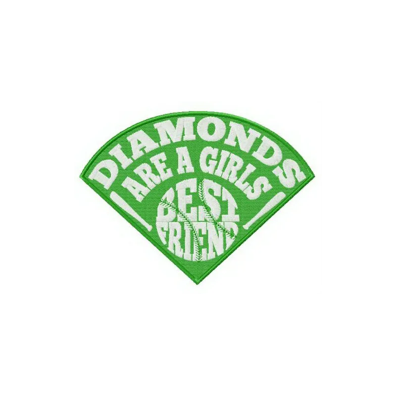 Preview of the 'Diamonds are Girl's Best Friend' fan embroidery design showcasing a stylish quote pattern for stitching.