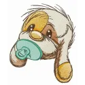 Embroidery design featuring an adorable puppy holding a dummy, perfect for dog lovers and creative projects.