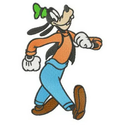 Walking Goofy embroidery design featuring a playful Goofy character, perfect for t-shirts and hoodies.