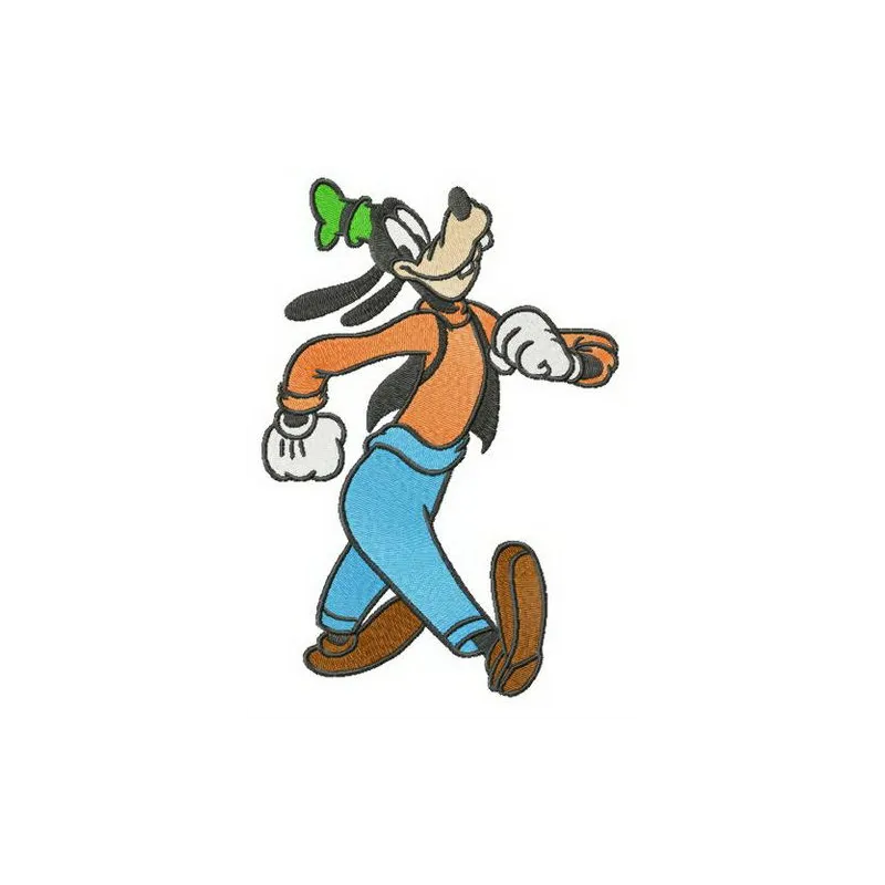 Walking Goofy embroidery design featuring a playful Goofy character, perfect for t-shirts and hoodies.
