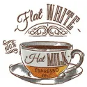 Flat white embroidery design showcasing a coffee cup, perfect for stitching on tote bags and hoodies.