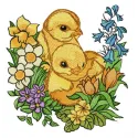 Chickens and garden flowers embroidery design showcasing vibrant stitched motifs for creative projects.