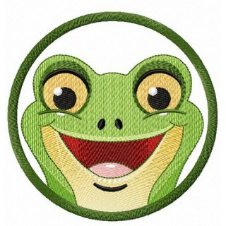 Smiling frog in frame embroidery design - Embroidery Design