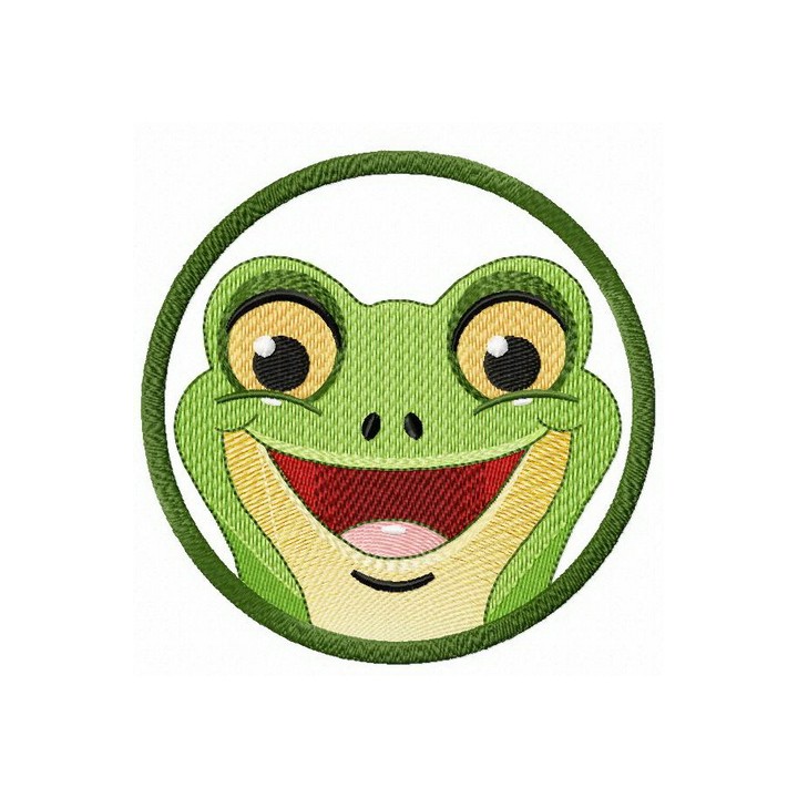 Smiling frog in frame embroidery design - Embroidery Design