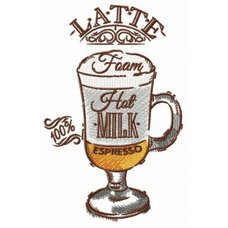 Cup of latte embroidery design - Embroidery Design