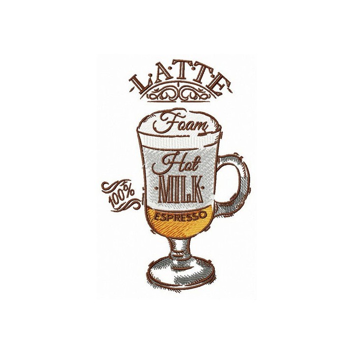 Cup of latte embroidery design - Embroidery Design