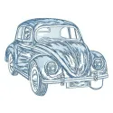 Volkswagen Bug sketch embroidery design preview showcasing a detailed stitched motif for car enthusiasts.
