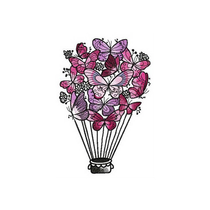 Butterfly hot air balloon embroidery design - Embroidery Design