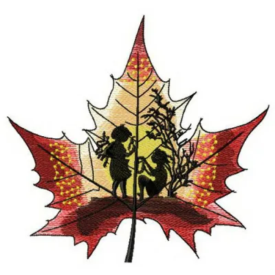 Maple stories embroidery design showcasing autumn leaves, ideal for stitching on t-shirts, tote bags, and more.