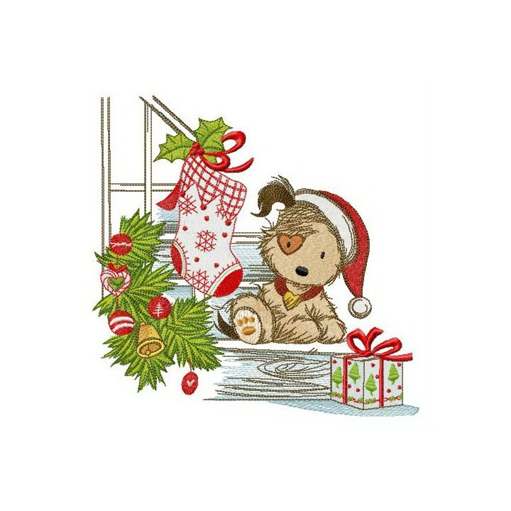 Puppy and Christmas eve embroidery design - Embroidery Design