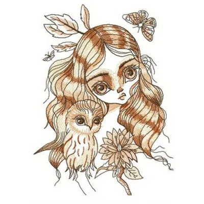 Forest kid embroidery design featuring playful woodland motifs perfect for stitching on clothing and accessories.