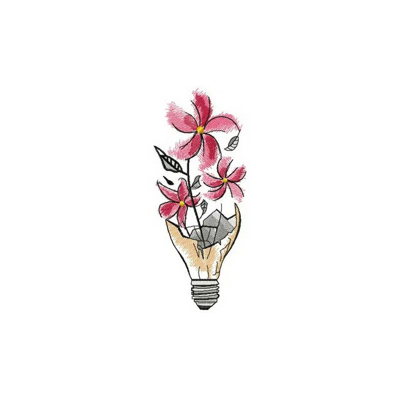 Flower in light bulb embroidery design showcasing a vibrant floral motif, perfect for creative stitching projects.