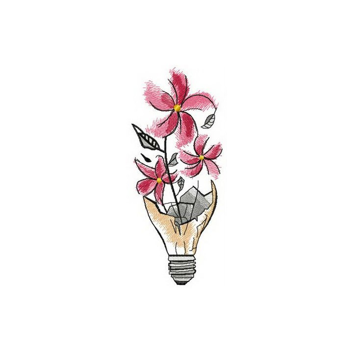 Flower in light bulb embroidery design - Embroidery Design