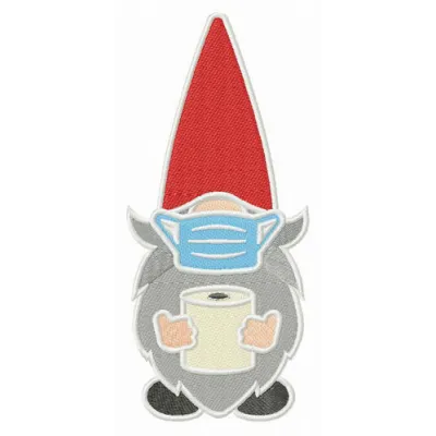 Gnome with face mask embroidery design featuring a whimsical gnome character, perfect for creative stitching projects.