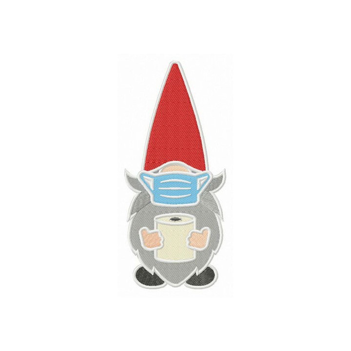Gnome with face mask embroidery design - Embroidery Design