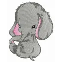 Shy elephant embroidery design featuring a cute elephant motif for stitching on various fabric items.