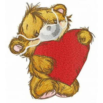 Embroidery design of a teddy bear wearing a medical mask, perfect for creative stitching projects.