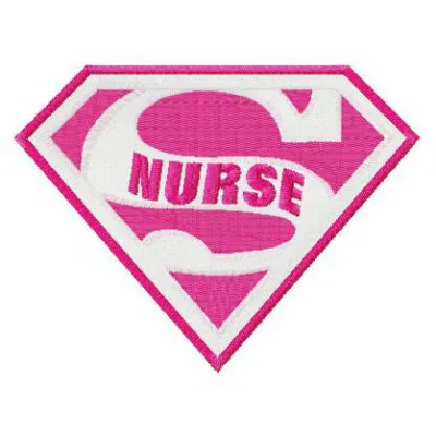 Super nurse embroidery design featuring a superhero theme, ideal for stitching on t-shirts and tote bags.