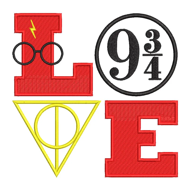 Preview of Love Harry Potter embroidery design featuring iconic elements from the beloved series.