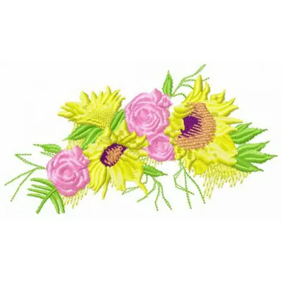 Summer wreath embroidery design featuring vibrant flowers, perfect for enhancing various fabric projects.